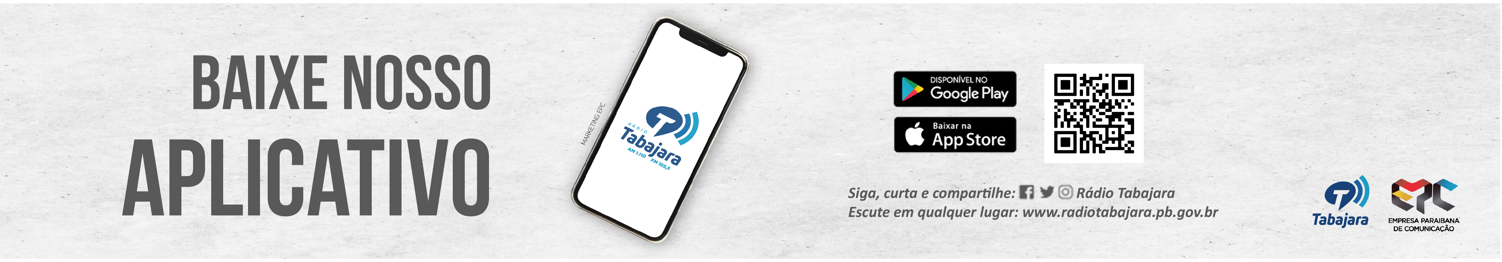 Banner de download do aplicativo da Rádio Tabajara.